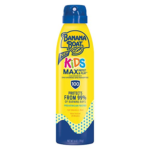 Banana Boat Kids Max Protect & Play Clear Spray Sunscreen SPF 100 6oz + Sport Ultra Lip Balm SPF 50 Twin Pack