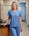 Eadflie Scrubs for Women Set - 8-Pocket V-Neck Scrub Uniform, Stretch Jogger Pants, Medical Workwear for Nurses, Pet Care (Sky Blue/L)