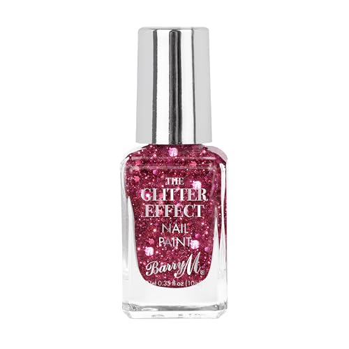 Barry M Glitter Effect Nail Paint, Shade Fuchsia Fiesta |Pink Glitter Nail Polish