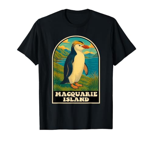 Macquarie Island Australia Penguin Wildlife Vintage Design T-Shirt, Men, Black, Small