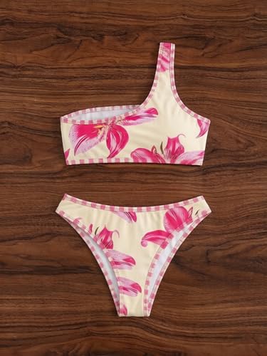 Image of YIMISAN Women's Ribbed Bikini Sets One Shoulder Top with Mid Waist Two Piece Bathing Suit