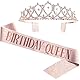 Fezf Geburtstag Königin Strass Geburtstag Krone Diadem Geburtstagsdiadem aus Kristall Strass Krone und Geburtstagsband für Frauen für die Geburtstagsfeier von Mädchen, Kristall Strass