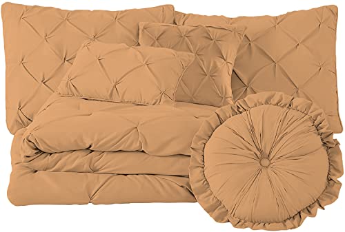 Epic Cotton Luxurious 7-Piece Pinch Pleat Pintuck Bedding Comforter Set Lightweight 100% Egyptian Cotton, 1000 Thread Count, (Full, Sand)
