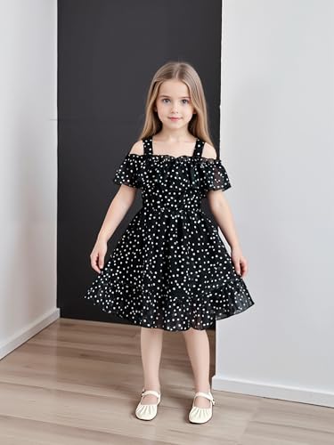 AGQT Toddler Girls Floral Print Dress Chiffon Off Shouler Casual Dress Ruffle Hem Tunic Dress Size 1-8T2
