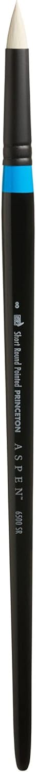 Princeton Artist Brush Co. Aspen Series 6500 - Long Handled Short Pointed Round Size 8 - Single Synthetic Round Oil and Acrylic Paint Brush for Painting on Canvas and Board