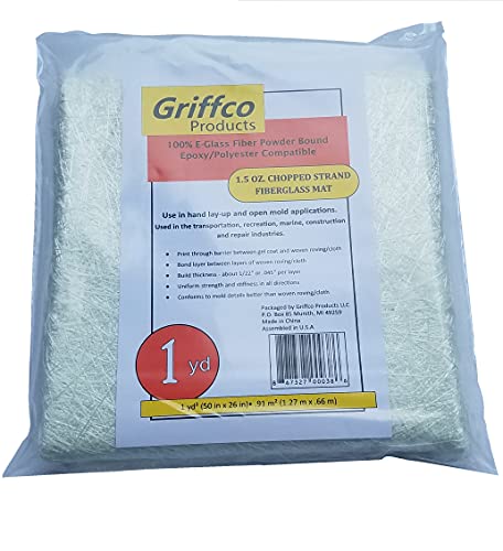 1.5 Oz. Fiberglass Chopped Strand Mat - 1 Square Yard (26" X 50") For Hand Layup, Vacuum Bagging Or Molding Composites With Epoxy, Polyester Or Vinyl Ester Resins #TOP9