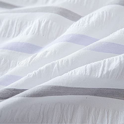 Merryfeel Seersucker Duvet Cover Set Queen Size, 100% Cotton Yarn Dyed Seersucker Stripe Duvet Cover With Pillowshams,3 Pieces Bedding Set - Full/Queen #TOP4