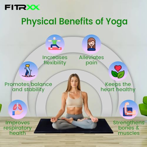 Image of Fitrxx Premium 10 mm PVC Leather Yoga Mat for Men & Women, Extra Thick Yoga Mat, Exercise Mat, Fitness & Meditation Mat, Anti-Slip, Lightweight, With Carrying Straps and Easy Storage (BLACK)