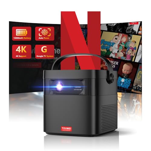 toumei Videoprojektor 4K, Mini-Projektor, unterstützt Google-TV 11.0, WiFi 6 und Bluetooth, tragbarer Videoprojektor 800 ANSI, 2 x 10 W Lautsprecher, Full-HD 1080P, Autofokus/Keystone