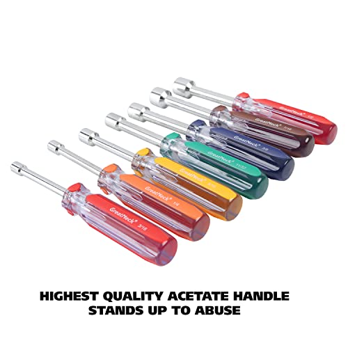 Great Neck ND72 7-Piece SAE Nut Driver Set, Chrome Vanadium Steel Nut Drivers, Rust-Resistant Finish, Acetate Handle for Durability, Nut Drivers Set Color-Coded for Quick Identification