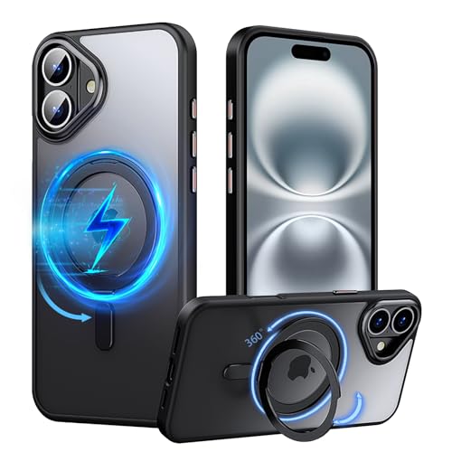 PRODELI �P�[�X For iPhone 16 Plus ��p �J�o�[ �N���A 360°��]�X�^���h MagSafe�Ή� �ČRMIL�K�i �ϏՌ� �w��h�~ ���C�����X�[�d�Ή� �����h�~ �����Y�ی� �C�菝�h�~ �����O �}�O�l�b�g���� �X�}�z�P�[�X �Ή�