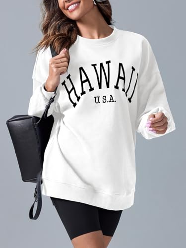 Image of Langwyqu Women's Oversized Sweatshirt Los Angeles California Crewneck Long Sleeve Casual Loose Pullover Tops