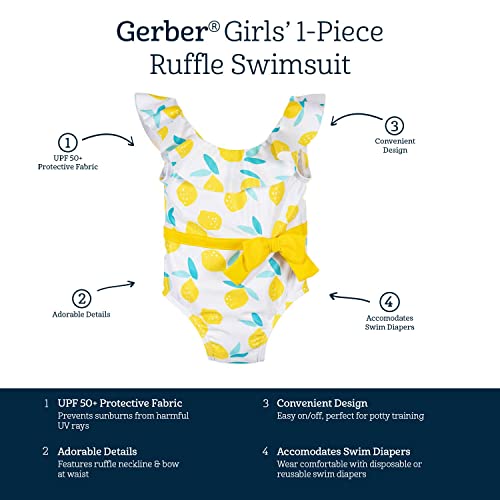 Gerber Girls' One-Piece Swimsuit, White Yellow Lemons, 12 Months #TOP4