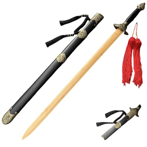 Jinghui 木刀 竹剣 竹刀 太極剣 居合練習刀 ?客 全長97cm 剣道用 素振り練習 初心者向け 筋トレ トレーニング道具 舞台演出 小道具 剣術練習用 室内屋外用 ロールプレイング (97cm,D)