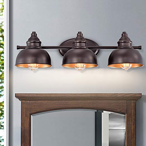 Image of 3 Light Bathroom Vanity Light, 7 Inch Oil Rubbed Bronze Wall Sconce Indoor, Modern Metal Wall Lights for Bathroom Bath Bedroom