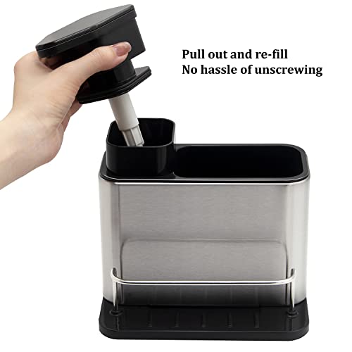 PANMICS Dispensador de sabonete de cozinha 3 em 1 com suporte de esponja e suporte de escova, organi