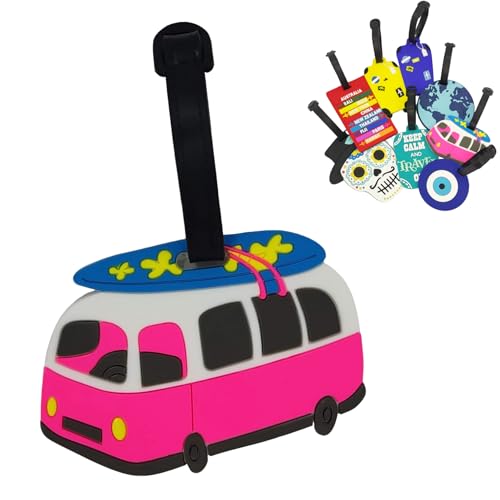 Identificador De Mala De Viagem Tag de Bagagem Avião Férias Etiqueta Silicone Premium (TAG11 Kombi Rosa)