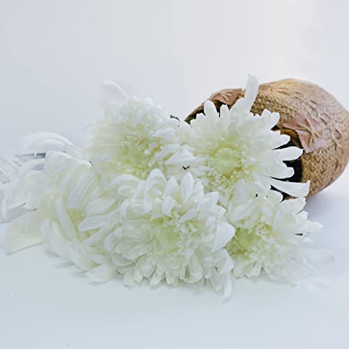 Yironcins 3Pcs White Artificial Chrysanthemum Flowers, 30" Long Stem With 10" And 4.7" Large Size Flower Heads Faux Spider Mums Pu Boho Fake Spring Flowers For Tall Vase Home Wedding Office Decor #TOP6