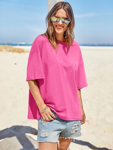 Image of Tankaneo Womens Oversized Tshirts Summer Casual Short Sleeve Crew Neck T Shirt Loose Fit Side Slit Tee Tops