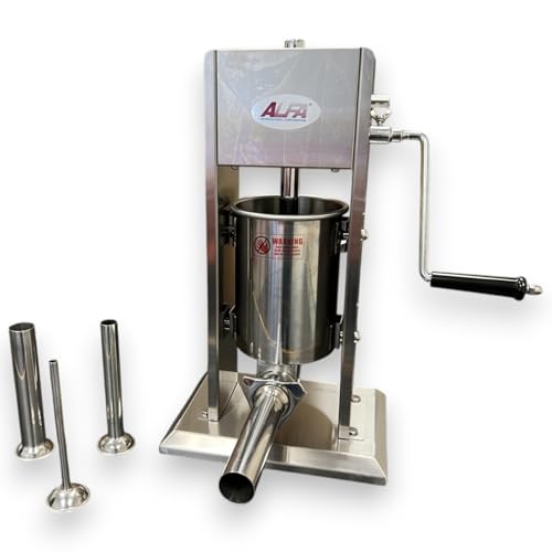 ALFA SS5V Stainless Steel 5 lb Vertical Sausage Stuffer | Commercial Grade Sausage Maker with 10, 16, 22, and 32 MM Sausage Stuffing Tubes