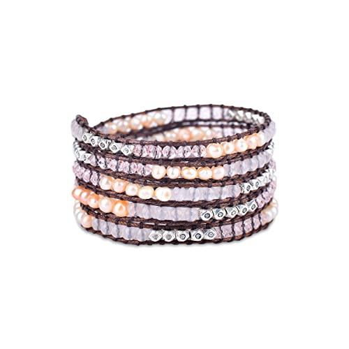 Spirit Wrist Kassandra Wrap Beaded Bracelets – Boho Bracelets For Women & Men – Pink Freshwater Cultured Pearl + Silver Zinc Bead Bracelet – Handmade In Bali Women’s & Mens Bracelet – Great Gift For Women & Men #TOP6
