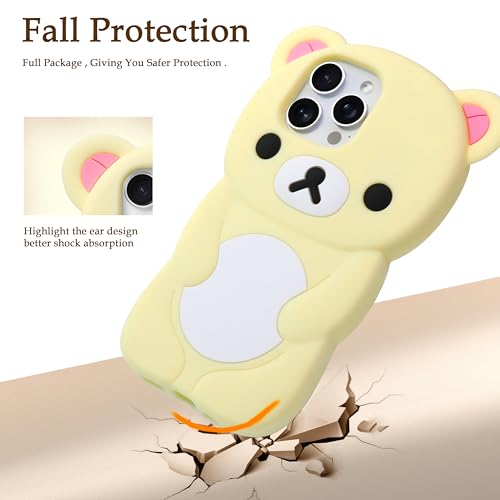 IAIYOXI Soft Silicone Bear Case for iPhone 15 Plus, Cute 3D Cartoon Teddy Bear Designed, Protective Lovely Fun Adorable Fashion Phone Case, Kawaii Cover for Women Girls Kids, Yellow by IAIYOXI - Image 3