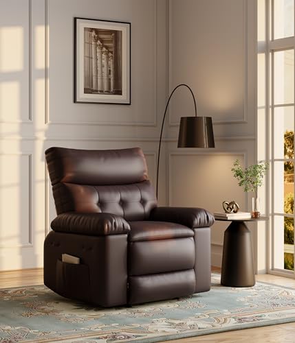 Image of GarveeHome Recliner Chair - PU Leather Manual Recliner for Adults, Lazy Chair with 1.5X Sponge Comfort Arm and Back for Living Room, Bedroom
