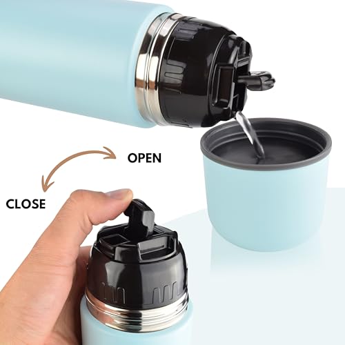 Foto von Milu Thermosflasche Thermoskanne Isolierflasche 1L, 750ml, 500ml - Isolierte Edelstahl Trinkflasche, 100% Auslaufsicher, Doppelwandisolierung (Babyblau, 750 ml)