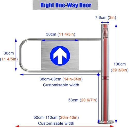 Stainless Steel Safety Swing Gate for Restaurants & Supermarkets - Spring-Loaded One-Way Entrance Door (Silver, Right-Hand, 90x100 cm)
