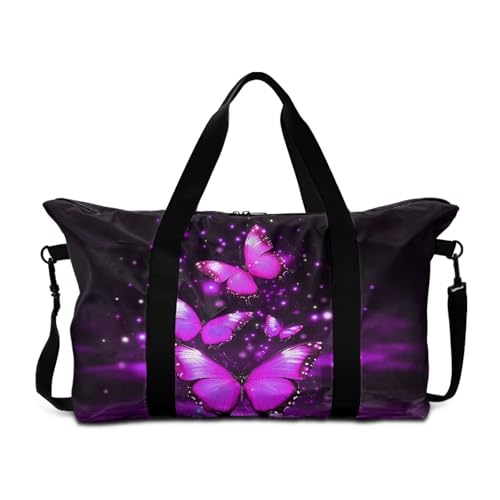 BIGCARJOB Bling Butterfly Duffle Bag for Travel Camping Butterfly Overnight Bags Carry On Personal Item Travel Bag Outdoor Gym Duffel Bags with Adjustable Strap