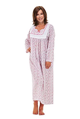 i-smalls - Camisón Largo para Mujer, fácil Ajuste, 100% algodón, con Detalle de Encaje, Talla M a XXXL Rosa Rosa XXL