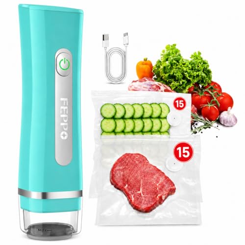 FEPPO Vacuum Sealer for Food with Visible Water Tank, 30 Reusable Bags