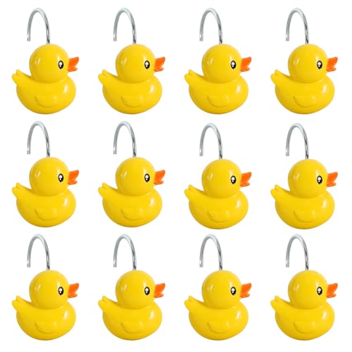 CTOHN 12-Piece Duck Shower Curtain Hooks Cute Yellow Stainless Steel Decorative Shower Hangers Rings for Bathroom Decor