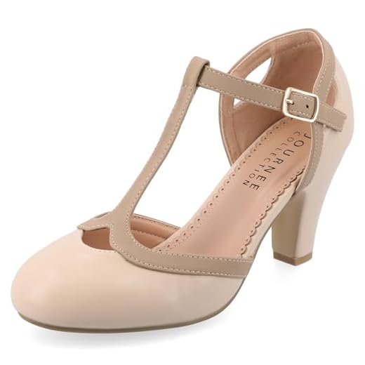 Journee Collection Womens Olina Heels Classic Mary Jane Pumps with T-Strap Medium and Wide Width, Nude, 11