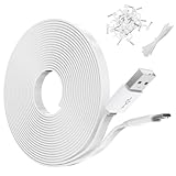 30FT Flat Power Extension Cable for WyzeCam, YI Camera NestCam Blink Wyze Cam OG Wyze Cam Pan Netvue Kasa Cam Cloud Camera Arlo Q Furbo Dog, USB to Micro USB Durable Charging and Data Sync Cord