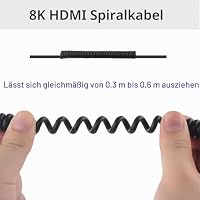 Techrum 8K HDMI Spiral Kabel Kurz HDMI 2.1 Spiralkabel 8K@60Hz 48Gbps für ATOMOS Ninja V Sony Canon Ronin Nikon Portkeys Videomonitor Monitor Kamera Rechts Links Winkel (Schwarz) – Ansicht 4