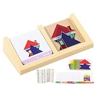 Tangram Puzzle Set - Wooden Educational Blocks, Shape Sorting Game | Big Size Geometric Challenge With Bright Colors, Creative Learning Activity For Toddler Kindergarten Home School Family Fun