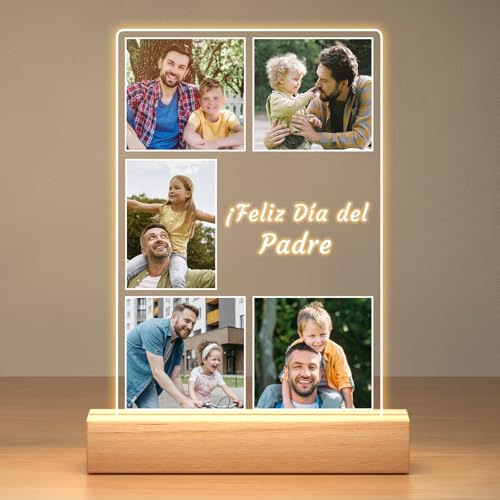 Regalo Dia del Padre para Papa, Marcos de Fotos con Luz Nocturna, Lampara Personalizada con Foto & Placa Acrilica, Regalo Cumpleaños Hombre, Dia del Padre Regalos Personalizados para Papa Hombre