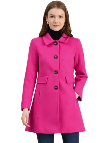 Manteau d'hiver à col claudine et simple boutonnage en caban classique rose