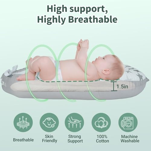 Image of Infant Support Cushions | Baby Lounger | Cotton Infant Lounger | Reversible Adjustable Portable Floor Lounger | Supervised Awake Only No Sleeping | Soft Breathable Washable Cover (Star)