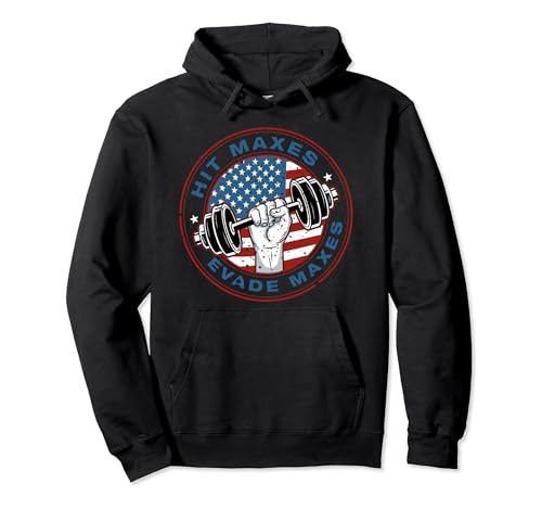 Hit Maxes Evade Taxes Funny Gym Joke con bandera de Estados Unidos Sudadera con Capucha