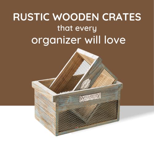 Slpr Openwork Wire Wooden Boxes - Set Of 2: Farmhouse Decorative Kitchen Storage, Rustic Country Style Nesting Baskets, Vintage Wood Crates For Display, Washed Wood Storage Bins, Crates For Decoration #TOP3