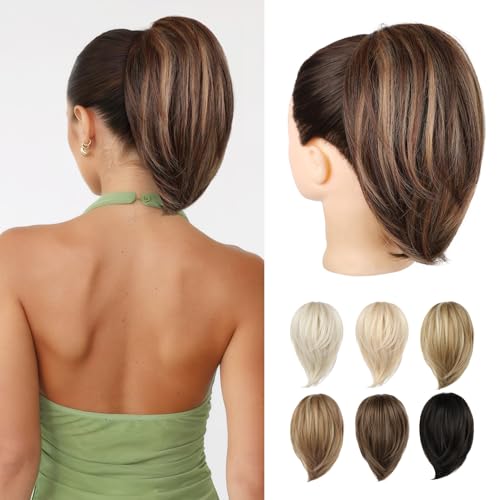 REECHO Ponytail Extension, kurzer glatter Ponytail Extension, Haarkrallen Dutt Haarteil unordentlicher Dutt natürliches Kunsthaar falscher Pferdeschwanz Haarverlängerung für Damen
