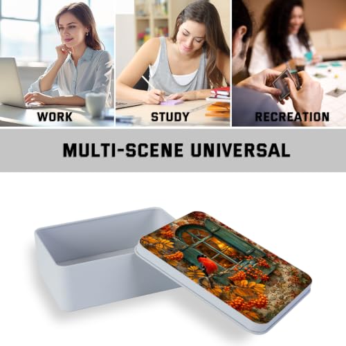 Image of Decorative Metal Tin Box with Lid,Red Cardinal Autumn Organizer