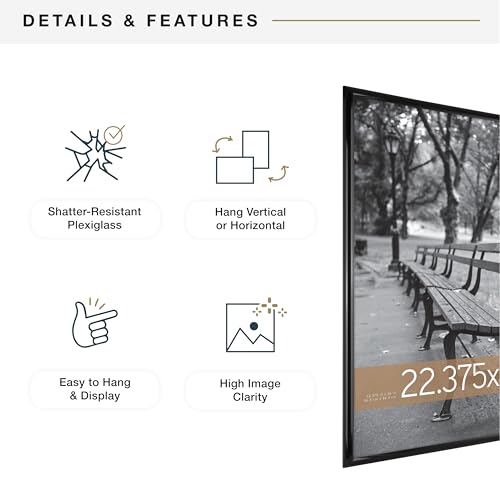 MCS Trendsetter 22.75x34 Poster Frame Black High-Gloss, Vertical & Horizontal Wall Hanging Large Picture Frame for Photos, Posters & Art Prints (1-Pack)