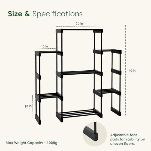 Image of KYARI 7 Tier Metal Plant Stand - Heavy Duty Black Powder Coated Vertical Plant Rack | Rust-Proof Multi Layer Flower Pot Stand for Balcony, Living Room & Outdoor Use (DIY Assembly Required)