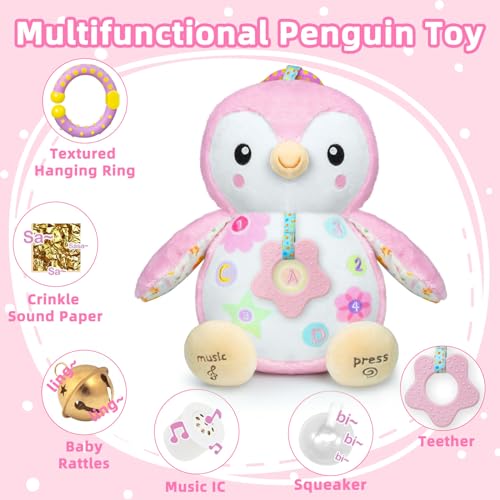 Penguin Baby Toys 0-6-12 Months,Stuffed Animal Plush Toy,Textured Hanging Ring,Rattles & Crinkle Sound Paper,Tummy Time Toys for Newborns Toys for 0-6-12 Months Boy/Girls - Image 3