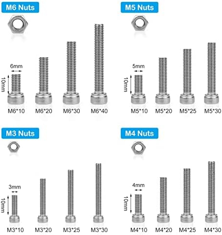 M3 M4 M5 M6 Bolts and Nuts Sets, Hexagon Socket Head Cap Screws Stainless Steel Hex Socket Machine Screws with Storage Box & 4 Hex Wrenches for furniture DIY Bicycle Motorcycle Repair