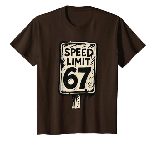 67 Speed Limit Sign Gen Alpha 67 Meme T-Shirt, Youth, Brown, Large