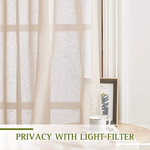 Nicetown Semi Sheer Curtains 84 Inches Long, Grommet Retro Beige Linen Curtains Window Treatments Vertical Drapes Privacy With Light Filter For Living Room, 52" Wide, 2 Panels #TOP2